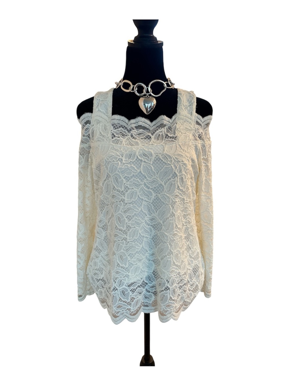 Chico's Cream Off-Shoulder Lace Blouse with Wide Straps